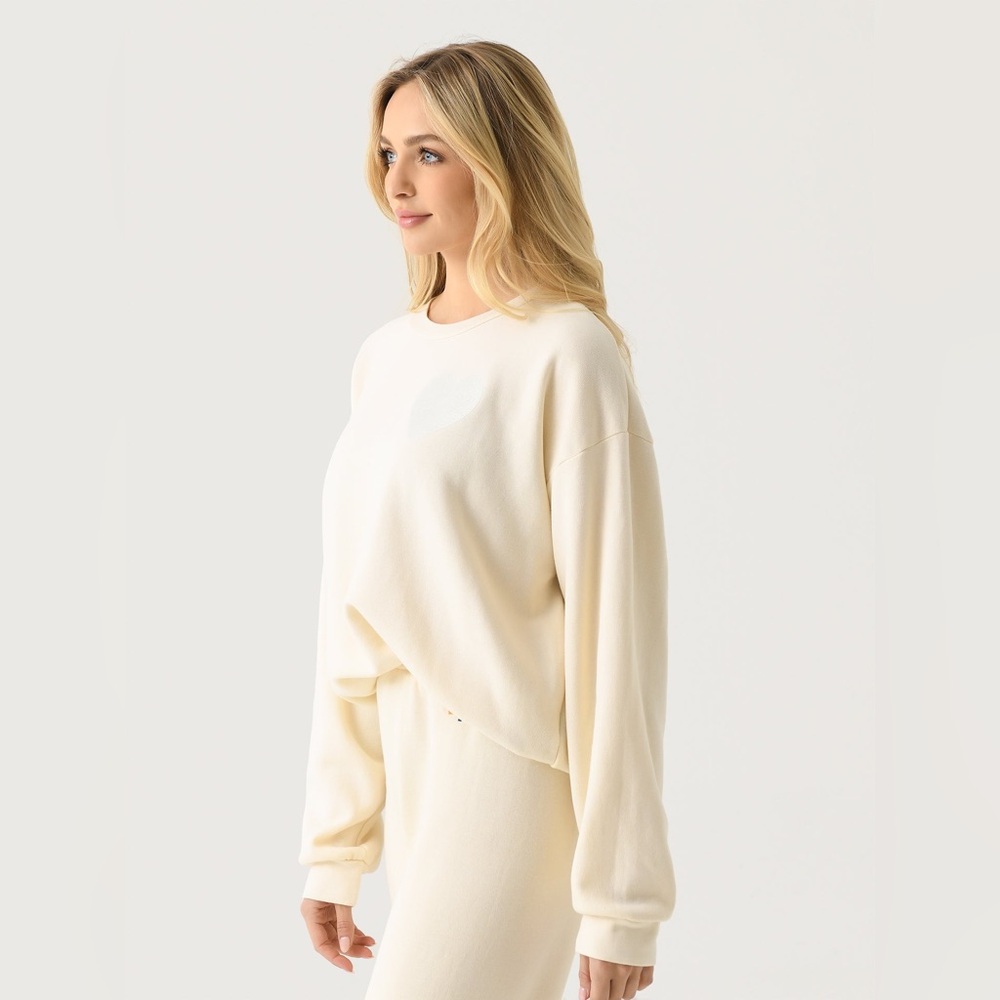 Aviator Nation Glitter Heart Crewneck Pullover Sweatshirt in Natural - Picture 4 of 13